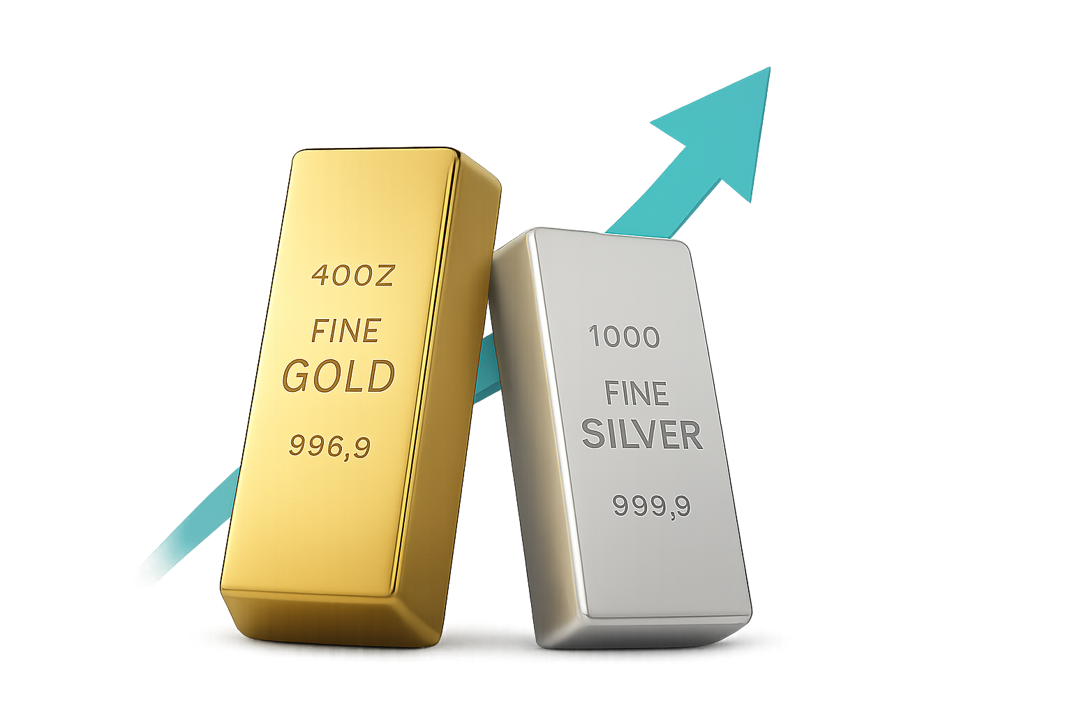 Gold and silver coins and bars
